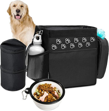 Dog Travel Bag - Airline Approved, 2 Food Containers, 2 Bowls, Treat Pouch &amp; Accessories