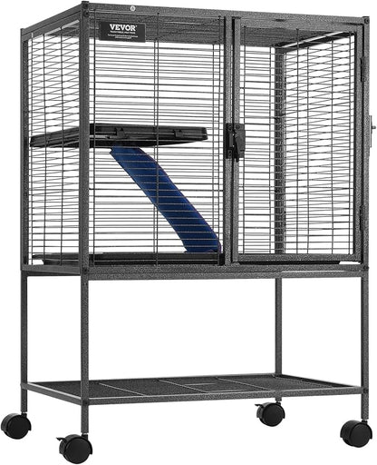 VEVOR 34" Rolling Metal Ferret Cage, Large 2-Tier Critter Nation Cage, Small Animal Cage with Ramps &amp; Tray, Easy to Set up for Pet Mice, Hamster, Guinea Pig, Chinchilla, Squirrel, Hedgehogs, Bunny