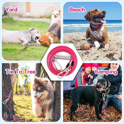 Heavy Duty Dog Tie Out Run Cable - 50 ft Long Leash with Durable Carabiner, Chew Proof for Large Dogs &amp; Yard Use
