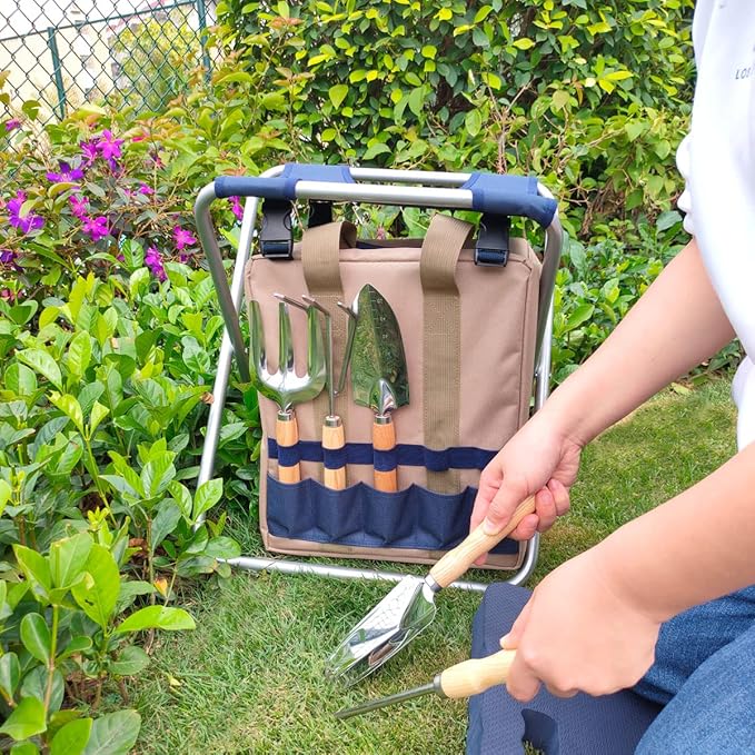 Garden Folding Gardener Stool with Gardening Tools Insulation Garden Bags Plus 5 Garden Tools and Gardening Kneeler Ideal Gift for Mother&