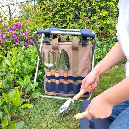 Garden Folding Gardener Stool with Gardening Tools Insulation Garden Bags Plus 5 Garden Tools and Gardening Kneeler Ideal Gift for Mother&
