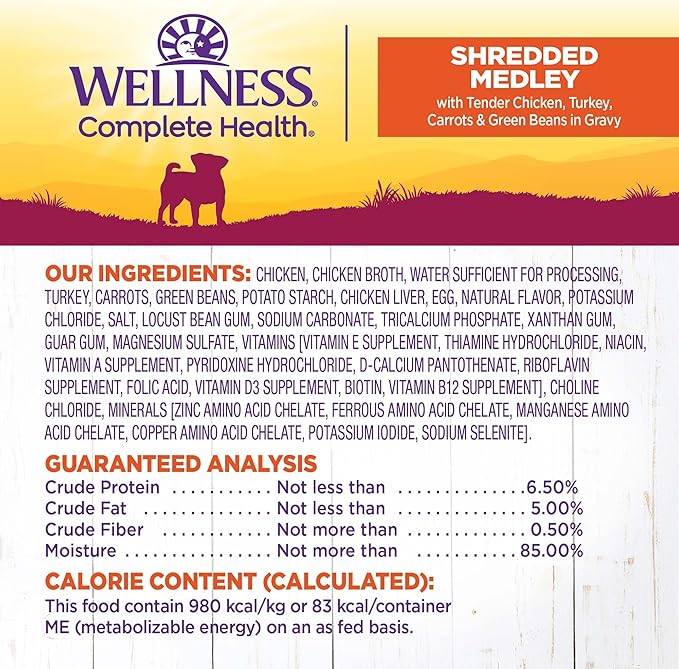 Wellness Petite Entrées Shredded Medley with Tender Chicken, Turkey, Carrots &amp; Green Beans, 3-Ounce Cup (Pack of 12)