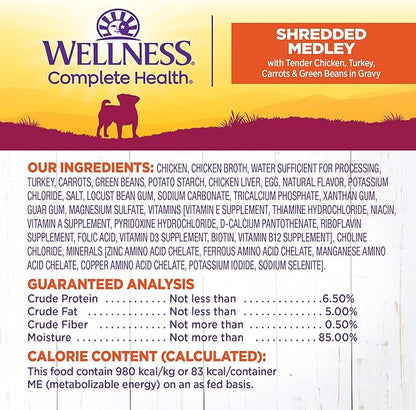 Wellness Petite Entrées Shredded Medley with Tender Chicken, Turkey, Carrots &amp; Green Beans, 3-Ounce Cup (Pack of 12)