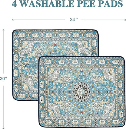 Qeils Washable Pee Pads for Dogs, 4 Pack Reusable Puppy Pads 30"x34" Super Absorbent Leakproof Dog Training Pads, Non-Slip Potty Pads for Crate, Floor, Couch, Whelping Pads Litter Mat Puppy Supplies