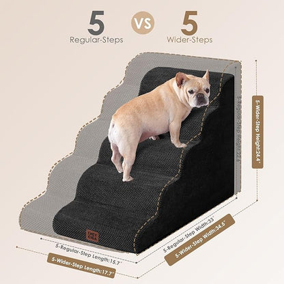 EHEYCIGA Curved Dog Stairs Ramp for High Beds, 5-Step Extra Wide Dog Steps for Small Dogs and Cats, Pet Stairs for High Bed Climbing, Non-Slip Balanced Pet Step Indoor, Black