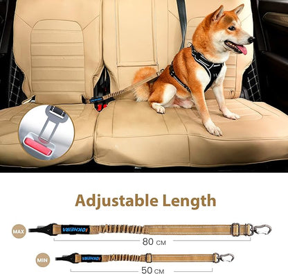 IOKHEIRA Dog Seatbelt, Universal Reflective Bungee Dog Car Harness with Hook Latch &amp; Seatbelt Buckle, Swivel Aluminum Carabiner, Green