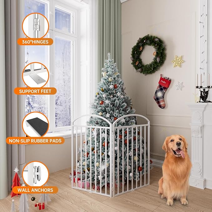 2 Panles Full Matel Freestanding Dog Gates with Door, 48"Extra Wide 36"Tall Free Standing Dog Pet Gate for Indoor &amp; Outdoor. Foldable Pet Fences for Doorways, House, Stairs, Porch, Deck, Yard