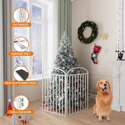 2 Panles Full Matel Freestanding Dog Gates with Door, 48"Extra Wide 36"Tall Free Standing Dog Pet Gate for Indoor &amp; Outdoor. Foldable Pet Fences for Doorways, House, Stairs, Porch, Deck, Yard