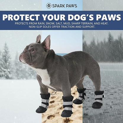 Spark Paws Dog Shoes, Waterproof Dog Boots for Medium to Large Dogs, Non Slip, Breathable Dog Booties and Paw Protectors - 4PCS Doggie Hiking Boots with Reflective Straps - Black - Size 2