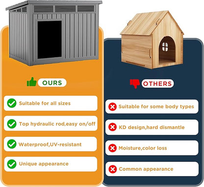 DRATO Dog House for Both Indoor and Outdoor with Weatherproof Roof Removable Floors for Medium to Large Dogs Interior Space (Gray, Large (42.87 * 32.95 * 31.61&
