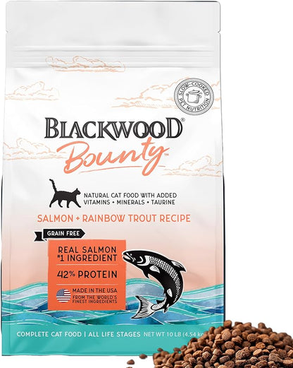Blackwood Bounty Dry Cat Food, Salmon &amp; Rainbow Trout Recipe for All Life Stages, 10 Pound Bag, High Protein, Grain Free