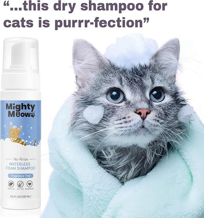 Waterless Foam Shampoo for Cats - No Rinse, Dry Shampoo for Cats - Eliminates Odors - Gentle &amp; Anti-Itch - Natural &amp; Hypoallergenic Waterless Cat Shampoo – Fragrance Free - 8 fl oz