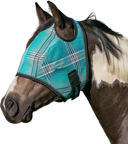 Kensington UV Horse Fly Mask with Web Trim - Protective Mask with Dual Ear Opening &amp; Forelock Freedom - Small, Atlantis