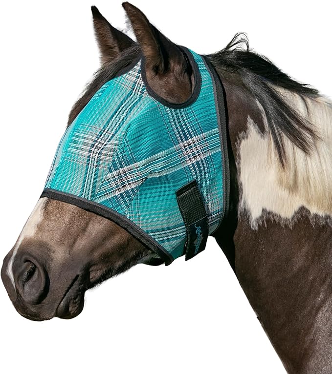 Kensington UV Horse Fly Mask with Web Trim - Protective Mask with Dual Ear Opening &amp; Forelock Freedom - Medium, Atlantis