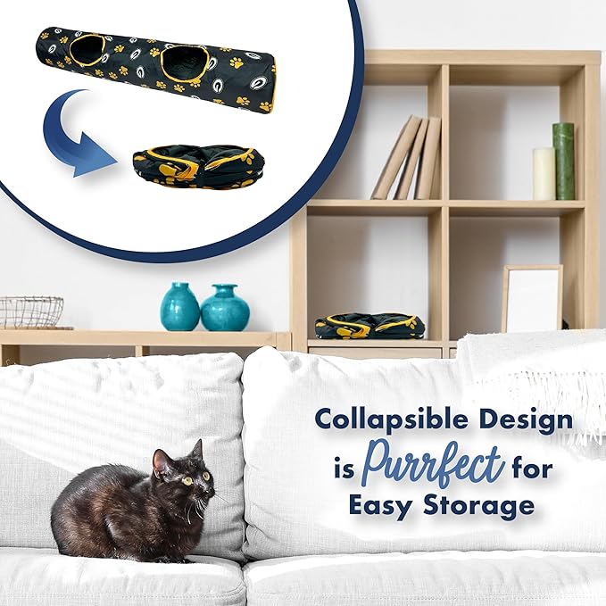 NFL Green Bay Packers Cat Tunnel Tube Toy with Plush Football Catnip and Feathers Collapsible Tunnel for Cats to Play, Peek and Hide, Sporty &amp; Fun Cat Tunnel Toy with Team Logo All-Over Design!