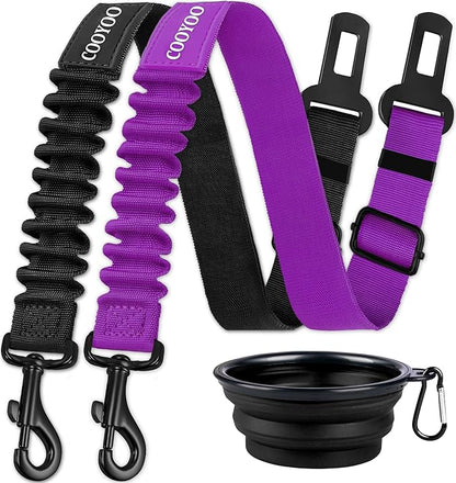 COOYOO Dog Seat Belt,3 Piece Set Retractable Dog Car Harness Adjustable for Vehicle Nylon Pet Safety Heavy Duty &amp; Elastic