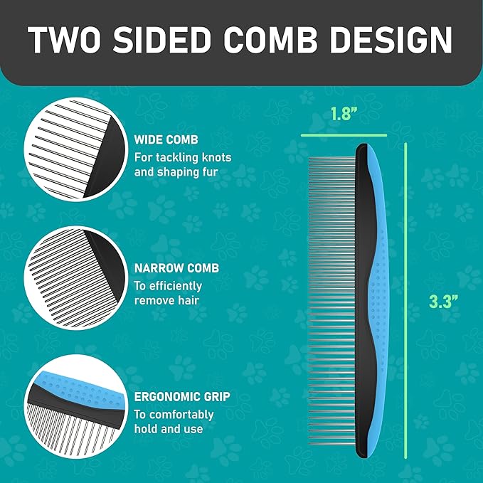 Maxpower Planet Pet Grooming Brush - Double Sided Shedding and Dematting Undercoat Rake Comb for Dogs and Cats,Extra Wide (B1 - Rake, Gloves &amp; Comb, Large)