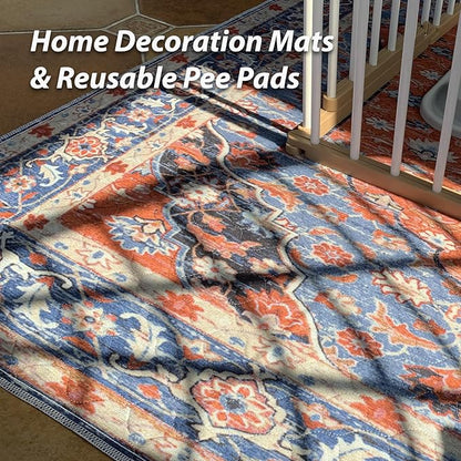 nunubaby Washable Pee Pads for Dogs, Stylish, Non-Slip and Leak-Proof Pee Pads. Reusable Potty Pads for Dogs for Crates and Floors.(Red/Multi, 36" x36")