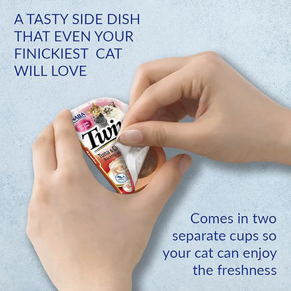 INABA Twins for Cats, Grain-Free Shredded Chicken &amp; Broth Gelée Side Dish Cups, Tuna &amp; Chicken Recipe, 1.23 Ounces per Serving, 19.68 Ounces Total (16 Count)