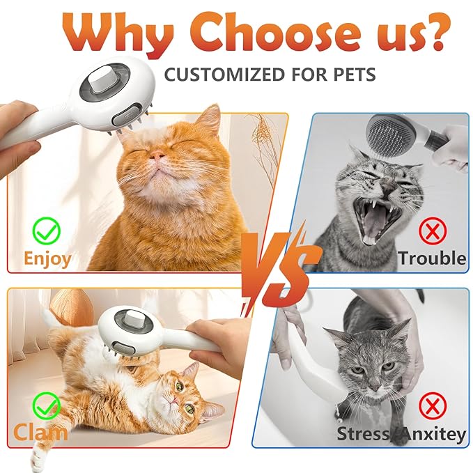 Cat Brushes for Indoor Cat, 6 in 1 Pet Steam Brush for Dog Cats Grooming Kit Supplies Hair Grooming for Long Short Hair Cats Dogs Massage &amp; 2 Water Spray Modes Shedding Brush