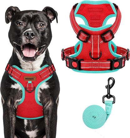 MIDOG No-Pull Dog Harness | Adjustable &amp; Reflective Pet Harness Leash Set for Small Medium Large Dogs Walking, Training| No Choke, Front Clip, Soft Padded Vest with Easy Control Handle - Red, L