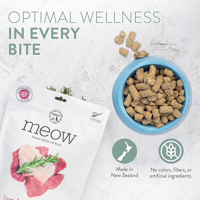 Meow Chicken &amp; King Salmon Freeze Dried Raw Cat Food, Mixer, or Topper, or Treat - High Protein, Natural, Limited Ingredient Recipe 9.9 oz