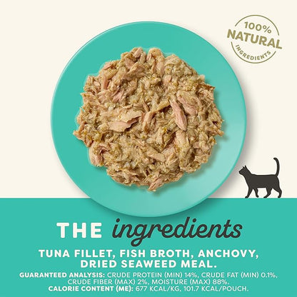 Applaws Natural Wet Cat Food in Broth, Limited Ingredient Wet Cat Food Pouches, No Additives, Made with Natural Ingredients, Tuna Fillet with Anchovy &amp; Seaweed in Broth (12 x 5.3oz Pouches)