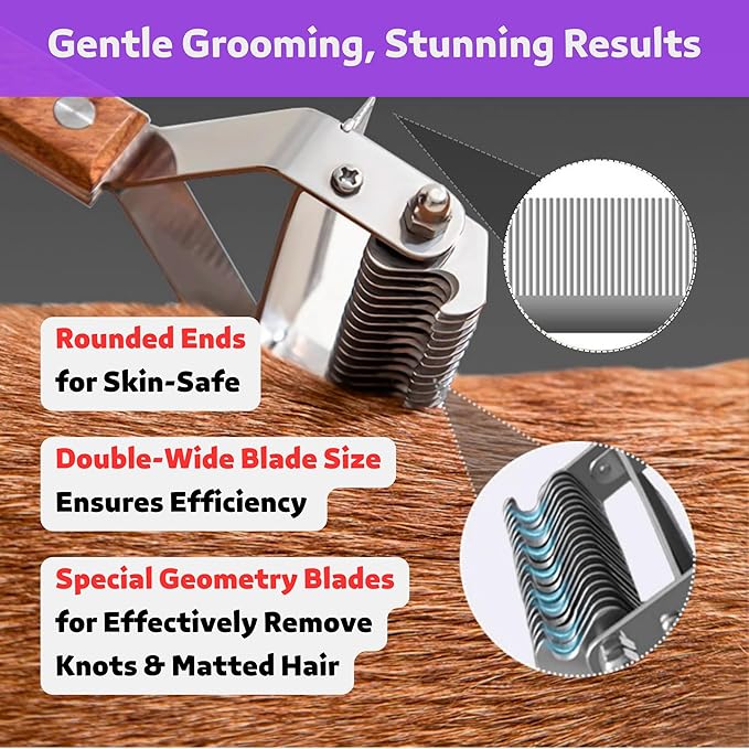 2 in 1 Undercoat Rake for Dogs and Cats, Professional Grooming Brush Dematting &amp; Shedding Comb to Remove Loose Hair, Matted Fur Efficiently, Perfect for Poodle, Doodle &amp; All Long Haired Pets
