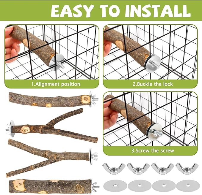 Natural Wood Bird Perches for Cage, Parrot Perch Stand &amp; Platform, Bird Cage Accessories for Parakeets, Cockatiels, Conures, Lovebirds (Brown, Essential Perch Bundle - 5PCS)