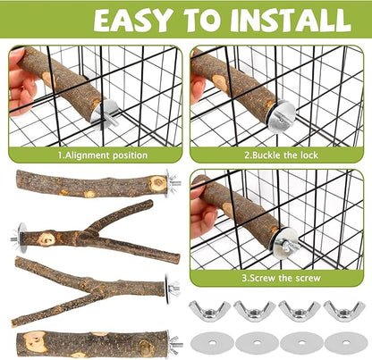 Natural Wood Bird Perches for Cage, Parrot Perch Stand &amp; Platform, Bird Cage Accessories for Parakeets, Cockatiels, Conures, Lovebirds (Brown, Essential Perch Bundle - 5PCS)