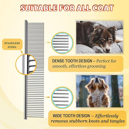 Dog Comb and Cat Combs Stainless Steel Teeth, Grooming Tool for Long &amp; Short Hair, Dematting Comb for Dogs, Removes Tangles &amp; Knots (Small Silver)
