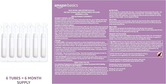 Amazon Basics Flea and Tick Topical Treatment for Large Dogs (45-88 lbs), Unscented, 6 Count (Previously Solimo)