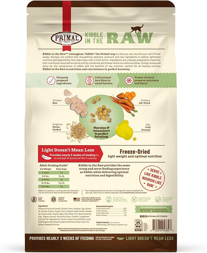 Primal Kibble in The Raw, Freeze Dried Cat Food, Chicken, Scoop &amp; Serve, Made with Raw Protein, Whole Ingredient Nutrition, Crafted in The USA, Dry Cat Food, 24 Ounce (1.5 lb) Bag