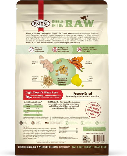Primal Kibble in The Raw, Freeze Dried Cat Food, Chicken, Scoop &amp; Serve, Made with Raw Protein, Whole Ingredient Nutrition, Crafted in The USA, Dry Cat Food, 24 Ounce (1.5 lb) Bag