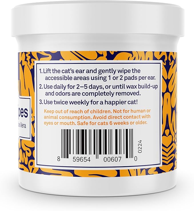 Petpost | Cat Ear Cleaner Wipes - Ultra Soft Cotton Pads in Coconut Oil Solution - Treatment for Removing Cat Ear Dirt &amp; Wax 100 ct.
