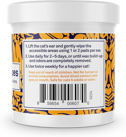Petpost | Cat Ear Cleaner Wipes - Ultra Soft Cotton Pads in Coconut Oil Solution - Treatment for Removing Cat Ear Dirt &amp; Wax 100 ct.