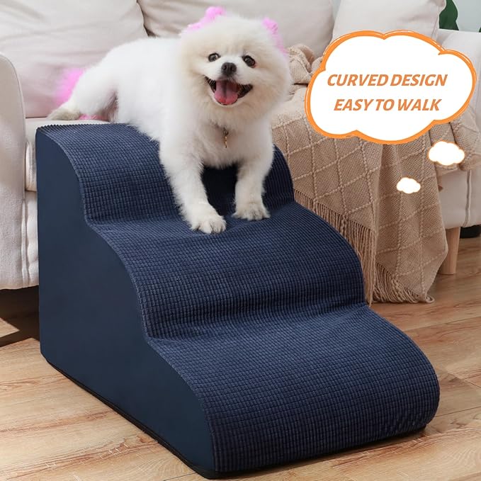 Dog Stairs and Steps for Beds Or Couches, 3-Step Pet Stairs &amp; Steps for Small Dogs and Cats, Soft and Non-Slip Dog Ramp for Older Dogs,Pet with Joint Pain,Easy to Walk