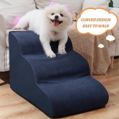 Dog Stairs and Steps for Beds Or Couches, 3-Step Pet Stairs &amp; Steps for Small Dogs and Cats, Soft and Non-Slip Dog Ramp for Older Dogs,Pet with Joint Pain,Easy to Walk