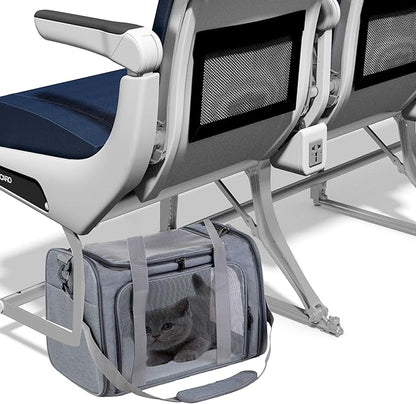 Airline Approved Soft Sided Pet Carrier for Small and Medium Dogs, Cats, and Puppies (Up to 15 lbs), Collapsible Portable Travel Bag for Dogs Cats (Grey)