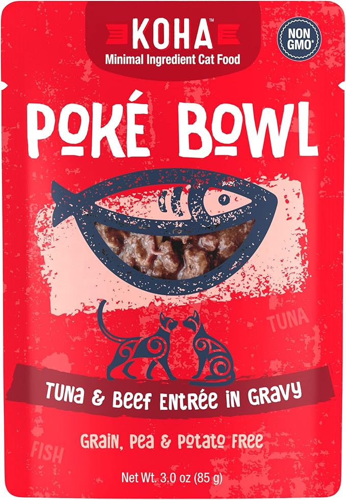 KOHA Poké Bowl Tuna &amp; Beef Entree in Gravy for Cats, 12-Pack of 3oz Pouches
