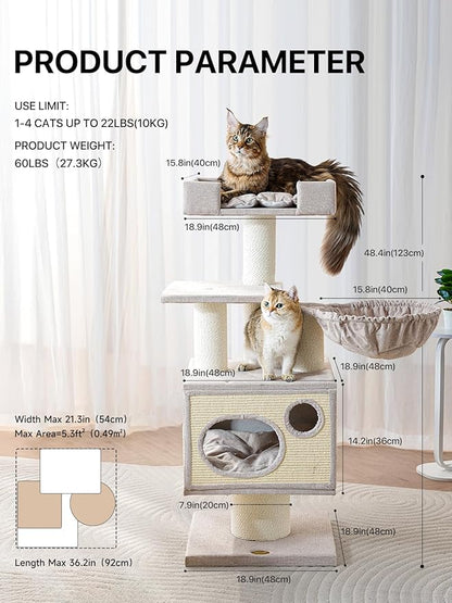 Maine Coon Cat Tree for Indoor Cats Large Adult,Modern Cat Tower for Extra Large Cats 20 lbs+,Heavy Duty Cat Tree with Sisal Scrathing Post,Hammock,Perch,Condo,Bed