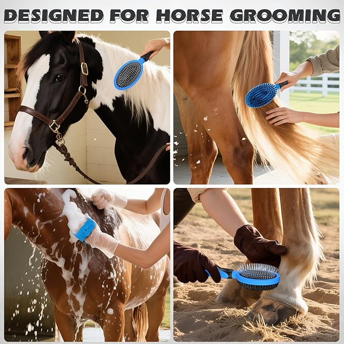 2PCS Pet Grooming Tools - Double-Sided Brush for Shedding and Bathing, Suitable for Short/Long Haired Dogs Cats and Horses, Deshedding Dog Brush, Mane &amp; Tail Combs for Horses - Pet Supplies (Blue)