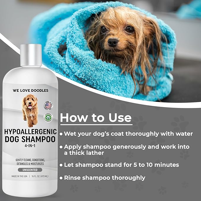 Hypoallergenic Dog Shampoo, Conditioner, and Detangler | Made in USA | Eco-Friendly Ingredients | Shampoo for Dogs with Sensitive Skin &amp; Allergies | 16 OZ [We Love Doodles]