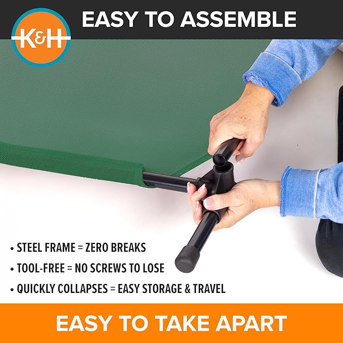 K&amp;H Pet Products Outdoor Elevated Dog Cot, Cooling Raised Bed with Waterproof Breathable Mesh for Large Dogs, Portable Pet Bed with Heavy-Duty Metal Frame, Oversized Hammock Style - Extra-Large Green