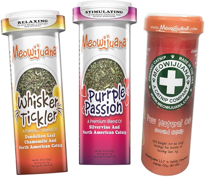 Meowijuana Purrple Passion Cat Nip - Premium Organic Blend of Catnip for Cats &amp; Silvervine, Stimulates Playful Behavior, 26g, Natural Wellness Gift for Cat Lovers