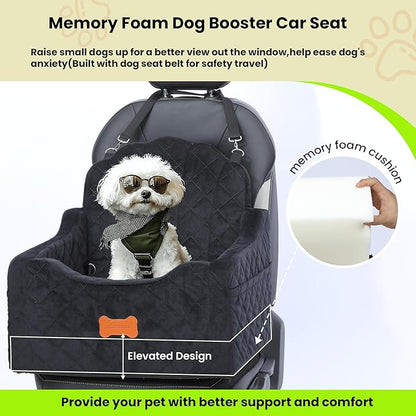 Dog Car Seat for Small Dogs Under 30lbs, Detachable Washable Pet Booster Seat with Safety Belt &amp; Storage Pockets, Travel Car Bed, Black