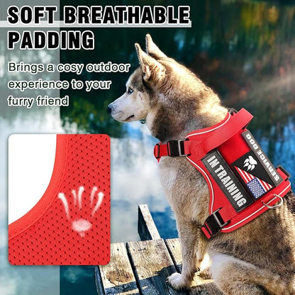 WINSEE Service Dog in Training Harness with 5 PCS Patches, Reflective Tactical Dog Vest Harness, Adjustable Soft Oxford Pet Harness with Easy Control Handle, Hook &amp; Loop Panels for Walking Hiking