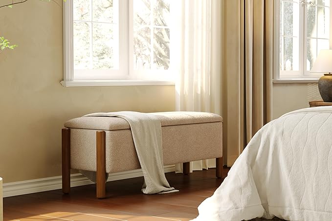 Modern Storage Benches with Walnut Wood Legs, 47&