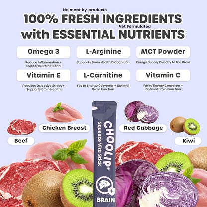 Bundle | Kidney + Brain Pouches. 14 Squeeze Vita Sticks (7 Kidney + 7 Brain) with Essential multivitamins. [Both Products are for Cats &amp; Dogs of All Life Stages]