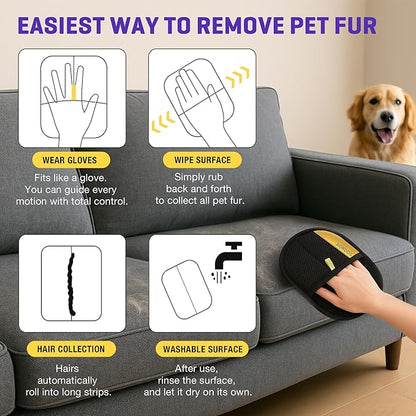 Pet Hair Remover Gloves for Cats &amp; Dogs, Electrostatic Pet Hair Removal Gloves Brush for Pets Hair, Upgraded Animal Fur Removal Tool, Reusable Cats &amp; Dogs Grooming Gloves for Hair Removal (2)